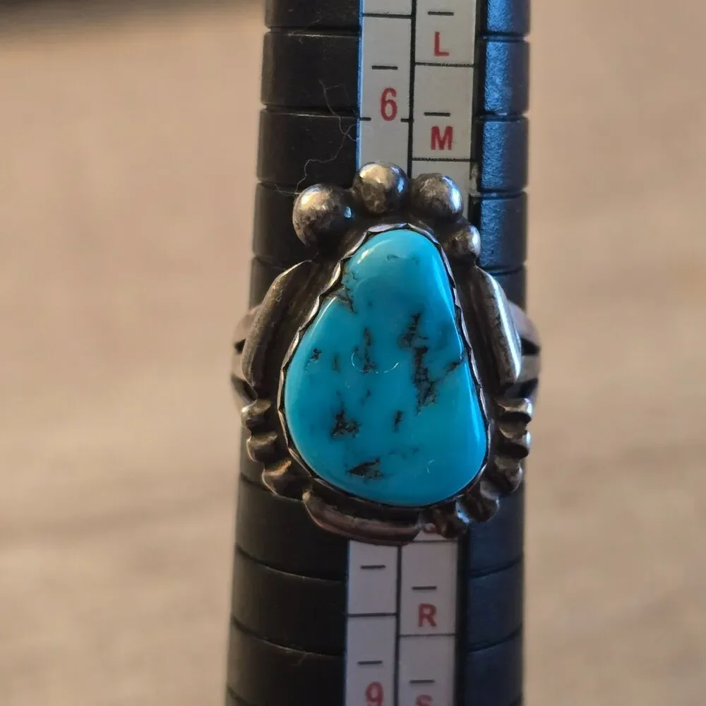 Southwestern Sterling Silver Turquoise Ring Sz 7.5